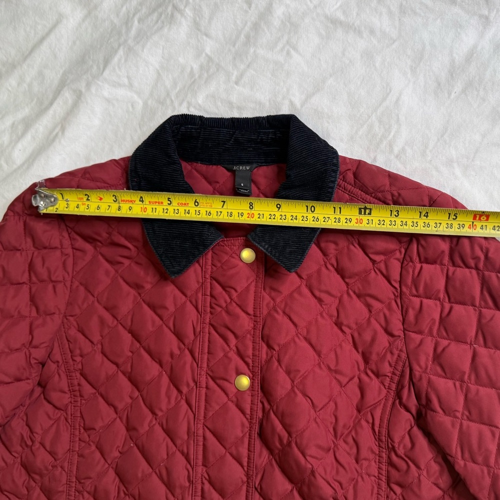 J.Crew Quilted Down Barn Jacket Corduroy Collar Wine Red Field Coat Woman’s S - Picture 11 of 12